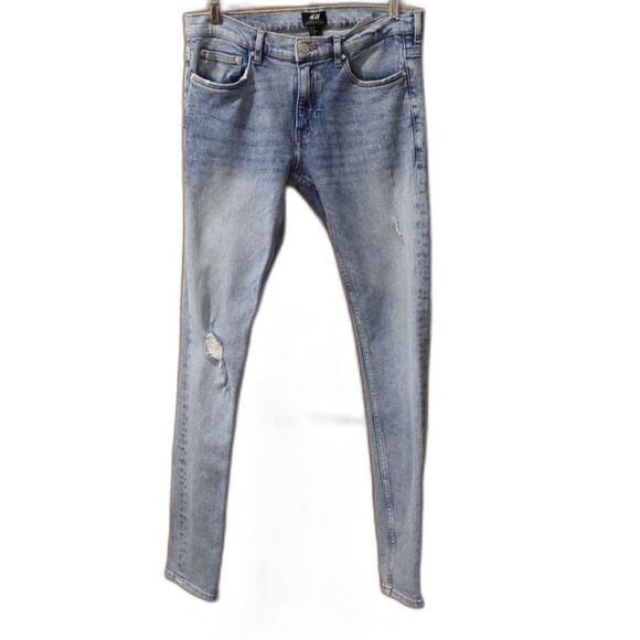 H&M Blue Skinny Distressed Jeans Y2K Super SKINNY 29 - Picture 1 of 12